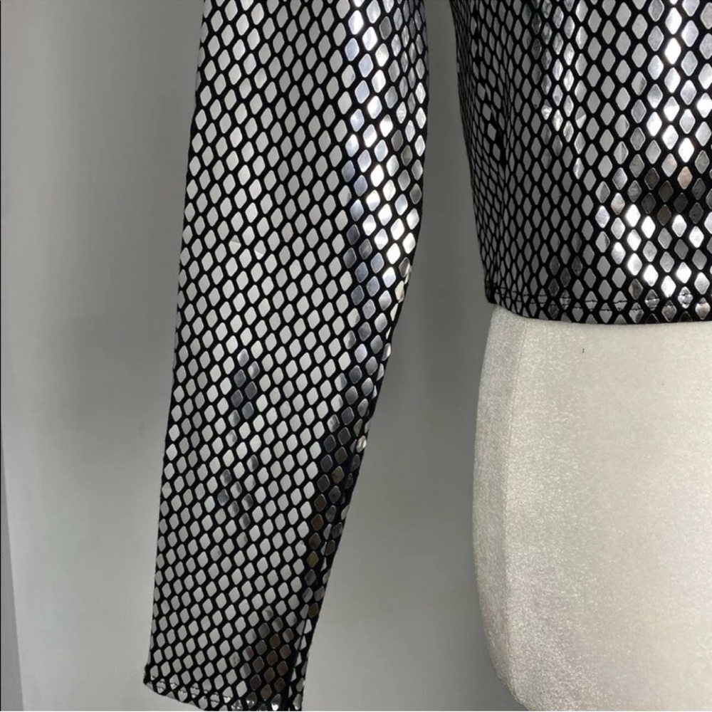 NWT Zara Woman Honeycomb Sweater Metallic Silver Shiny Black Top Size S Small - Picture 10 of 11